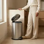 هومفل سلة مهملات بدواسة 12 لتر استانلس ستيل دائرية فضي