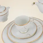 طقم سفرة نوريتاكي بورسلين ١١٢ قطعة – أبيض وفضي