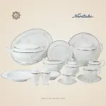 طقم سفرة نوريتاكي بورسلين ١١٢ قطعة – أبيض وفضي