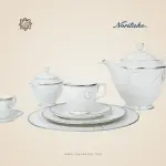 طقم سفرة نوريتاكي بورسلين ١١٢ قطعة – أبيض وفضي