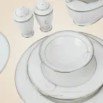 طقم سفرة نوريتاكي بورسلين ١١٢ قطعة – أبيض وفضي