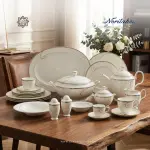 طقم سفرة نوريتاكي بورسلين ١١٢ قطعة – أبيض وفضي