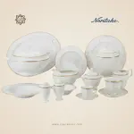 طقم سفرة نوريتاكي بورسلين ١١٢ قطعة – أبيض وفضي