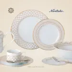 طقم سفرة نوريتاكي بورسلين ١١٢ قطعة – أبيض وذهبي