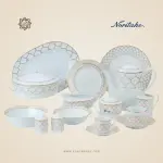 طقم سفرة نوريتاكي بورسلين ١١٢ قطعة – أبيض وذهبي