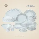 طقم سفرة نوريتاكي بورسلين ١١٢ قطعة – أبيض وفضي