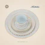 طقم سفرة نوريتاكي بورسلين ١١٢ قطعة – أبيض وذهبي