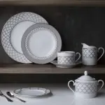 طقم سفرة نوريتاكي بورسلين ١١٢ قطعة – أبيض وفضي