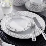 طقم سفرة نوريتاكي بورسلين ١١٢ قطعة – أبيض وفضي