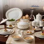 طقم سفرة نوريتاكي بورسلين ١١٢ قطعة – أبيض وذهبي