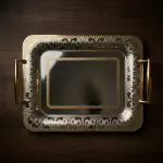 طقم صواني ستانلس مستطيل 3 قطع – ستانلس 18/10 مطعم بالذهب عيار 24