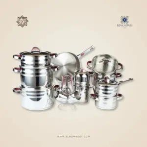 طقم حلل رويال ألفريدو 22 قطعة – استانلس ستيل فضي