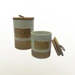 طقم توابل 7 قطعه من البورسلين بغطاء بامبو +استاند بامبو