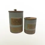 طقم توابل 7 قطعه من البورسلين بغطاء بامبو +استاند بامبو