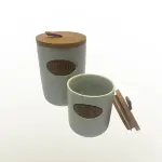 طقم توابل 7 قطعه من البورسلين بغطاء بامبو +استاند بامبو