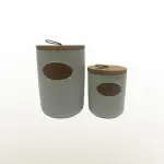 طقم توابل 7 قطعه من البورسلين بغطاء بامبو +استاند بامبو