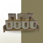 طقم توابل 7 قطعه من البورسلين بغطاء بامبو +استاند بامبو