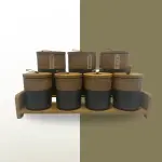 طقم توابل 7 قطعه من البورسلين بغطاء بامبو +استاند بامبو