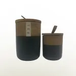 طقم توابل 7 قطعه من البورسلين بغطاء بامبو +استاند بامبو