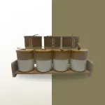 طقم توابل 7 قطعه من البورسلين بغطاء بامبو +استاند بامبو