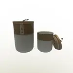 طقم توابل 7 قطعه من البورسلين بغطاء بامبو +استاند بامبو