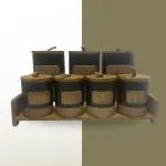 طقم توابل 7 قطعه من البورسلين بغطاء بامبو +استاند بامبو