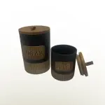 طقم توابل 7 قطعه من البورسلين بغطاء بامبو +استاند بامبو