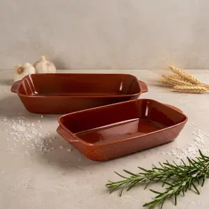 طقم طاجن فرن بورسلين مستطيل 2 قطعة بيد رويال ألفريدو – 45 × 26.9 × 9.5 سم