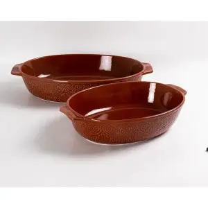 رويال ألفريدو طقم طاجن فرن بورسلين بيضاوي 2 قطعة بيد – 43 × 23 × 10.8 سم